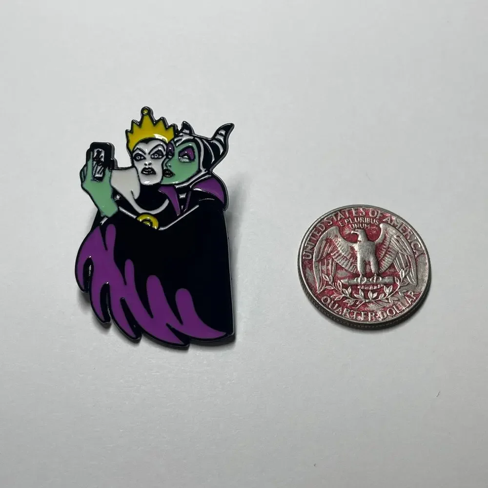 Disney Villains Evil Queen & Maleficent Taking A Selfie Metal Enamel Pin
